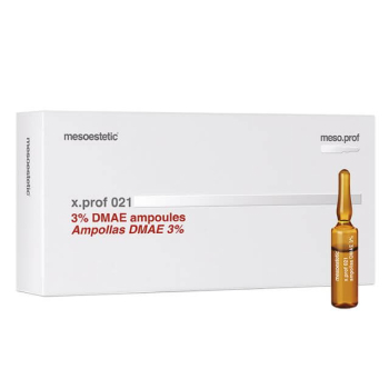 Mesoestetic meso.prof x.prof 021 DMAE 3% - Solution à l'effet raffermissant et tenseur. Améliore la fermeté et l'élasticité de la peau. Indiqué pour lutter contre le relâchement cutané et le manque d'élasticité, et pour améliorer la souplesse des tissus.