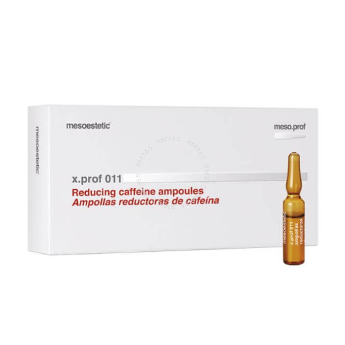 Mesoestetic Meso.prof x.prof 011 Reducing Caffeine Ampoules - Solution à l'effet tonifiant et raffermissant. Améliore l'apparence de la silhouette et des zones localisées. La caféine est un ingrédient thermogénique aux propriétés lipolytiques.