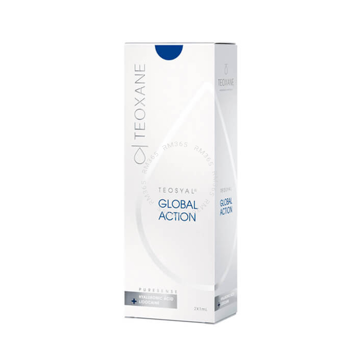 TEOSYAL PURESENSE GLOBAL ACTION est un gel viscoélastique d’acide hyaluronique réticulé indiqué pour le comblement des rides linéaires du visage moyennement marquées, des cassures cutanées telles que les sillons nasogéniens légers ou modérés.
